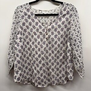 J Jill Womens Petite Sheer‎ Floral Peasant Boho Cottagecore Shirt Blouse Small